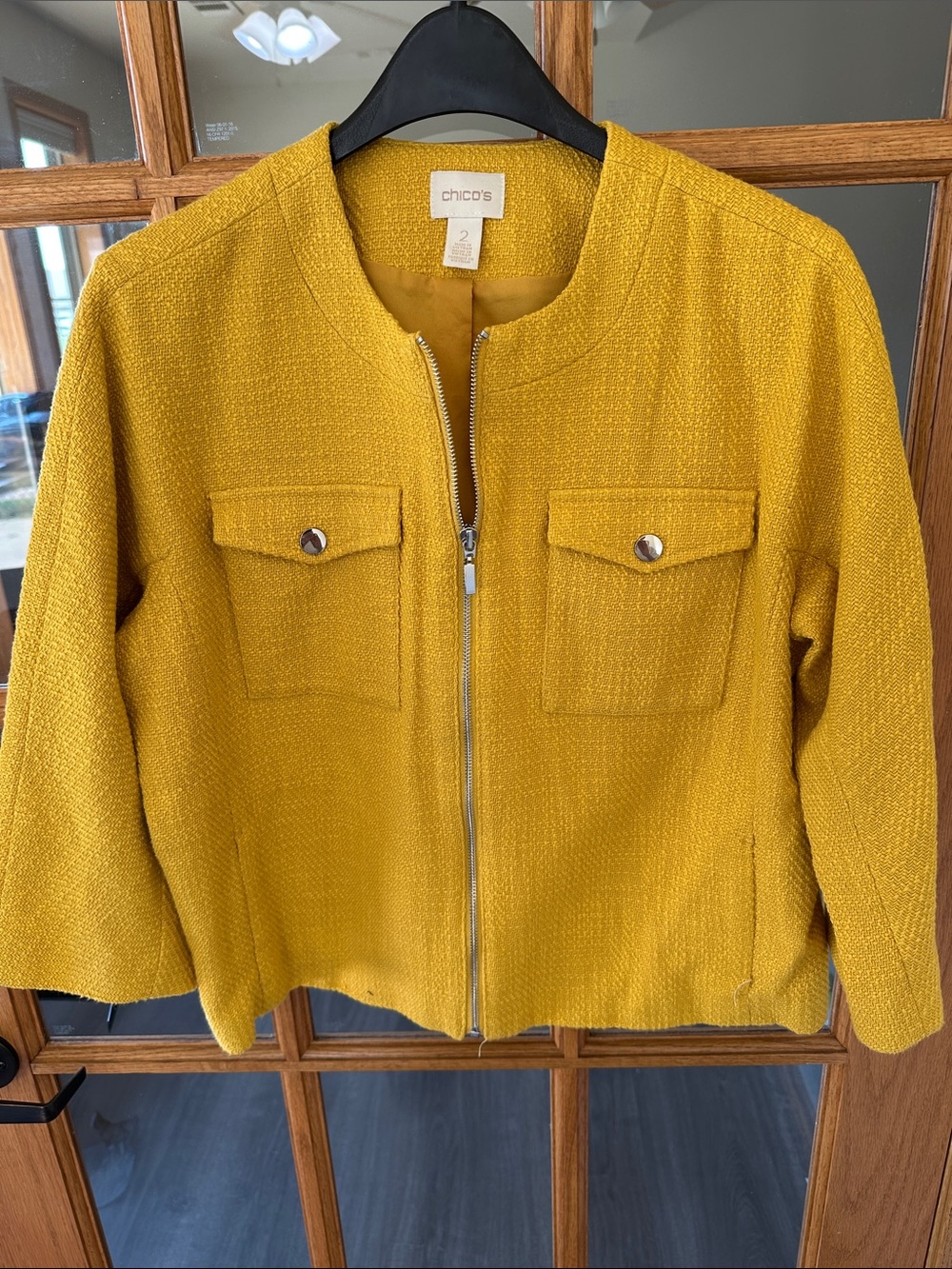 Chico's Golden Yellow Zip-Front Tweed Blazer
